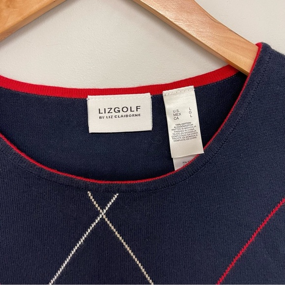 Liz Clairborne  Golf Sweater Vest Women's Size Large‎ Navy Red Argyle Sleeveless - Picture 7 of 7